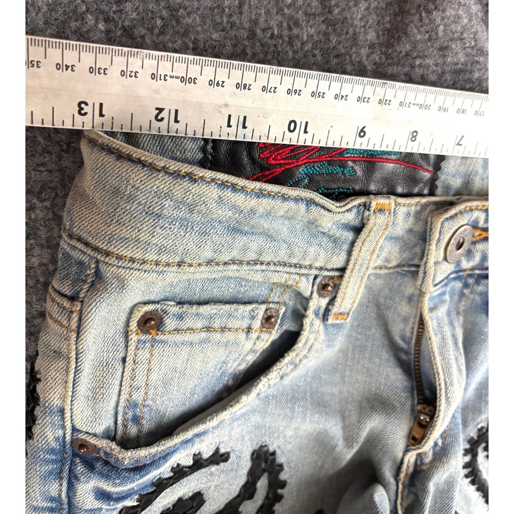 Michelle Julene Couture Upcycled Denim Jeans Leather Applique Western 26 - Picture 6 of 16